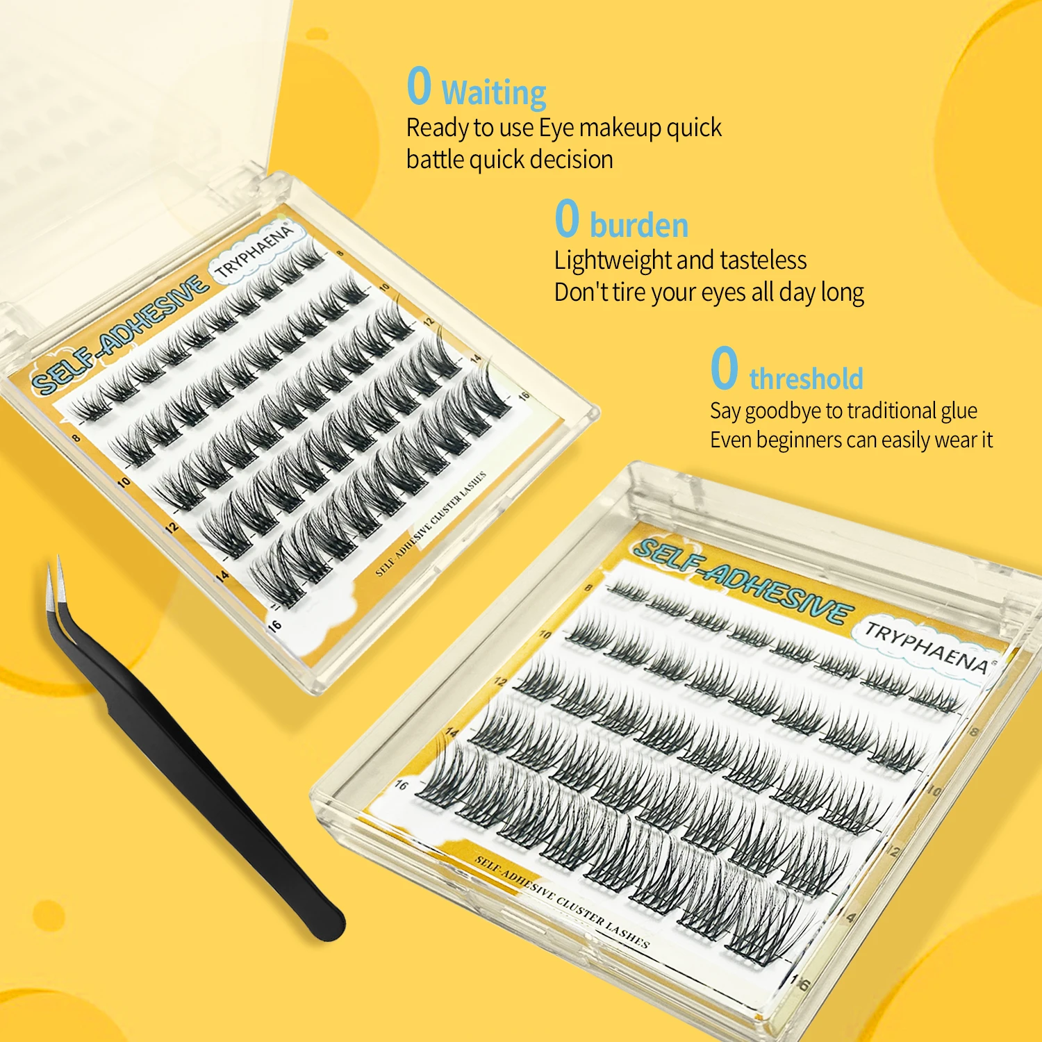 Eyelash Extensions Self Adhesive Lash Clusters Eyelashes Set No Glue Needed Press-on Lashes 8-16mm Individual Lash Extension Kit with Tweezers