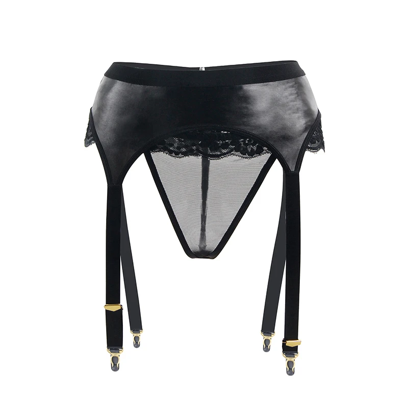Portejarretelles noir XL(INTL ML) Jarretelles noires en faux cuir, Lingerie grande taille