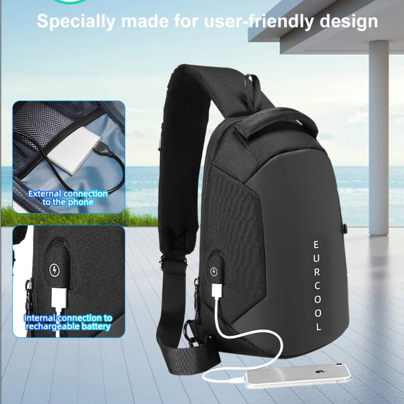 

EURCOOL Messenger Bag for Men 9.7” IPad Chest Pocket Crossbody Water-Proof Pack Messenger Bags Multi-Function Shoulder Backpack