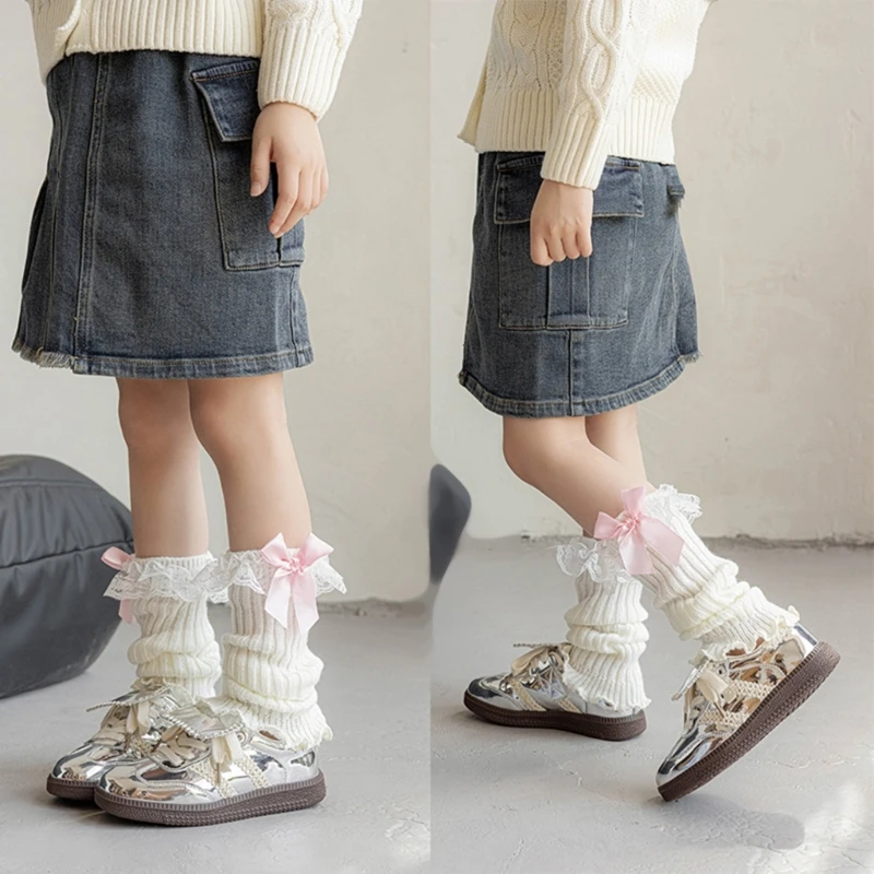Lace Bows Leg Warmers for Toddler Girl Lovely Warm Leggings Knitted Leg Covers