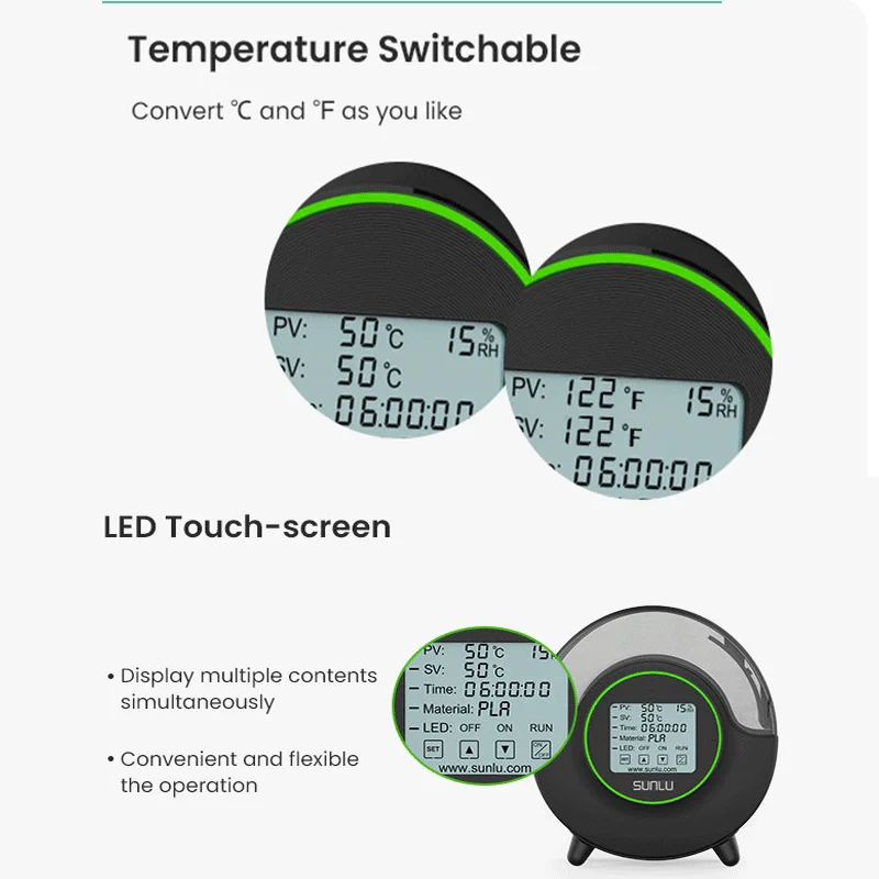 Sunlu S2-adjustable Caixa Seca com Led Touch Screen 3d Filamento Secagem Ventilador 360 ° Surround Aquecimento Upgrade - Imagem 6