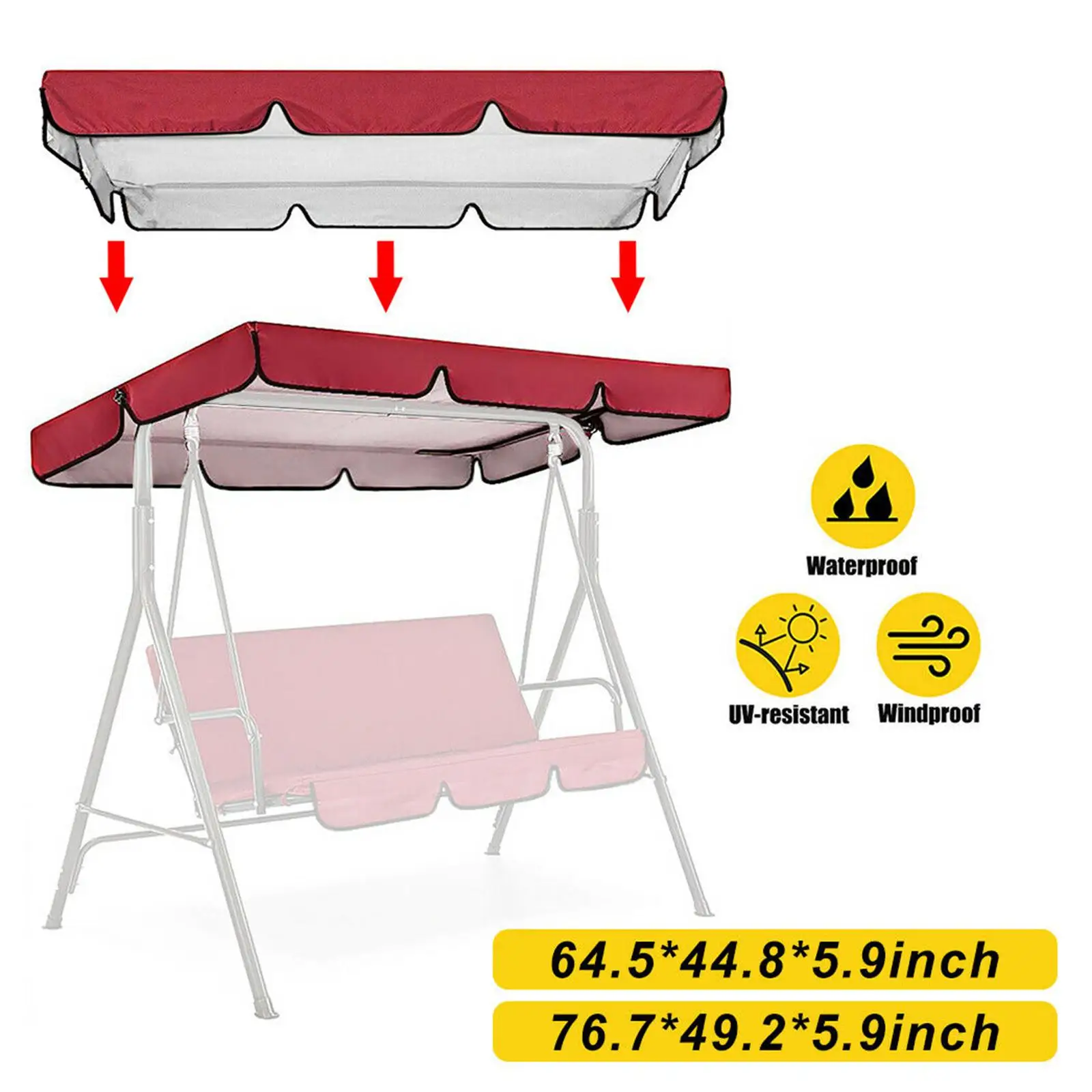 Swing Top Seater Garden Swing Chair Sun Protection Top Cover Replacement Awning for Outdoor Garden Porch swing cover