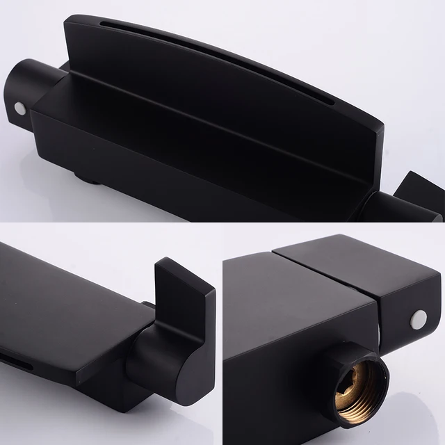 Becola ก๊อกผสมอ่างอาบน้ำทองเหลือง, ก๊อกอ่างอาบน้ำน้ำตกสำหรับห้องน้ำสีดำที่จับแบบคู่ 3