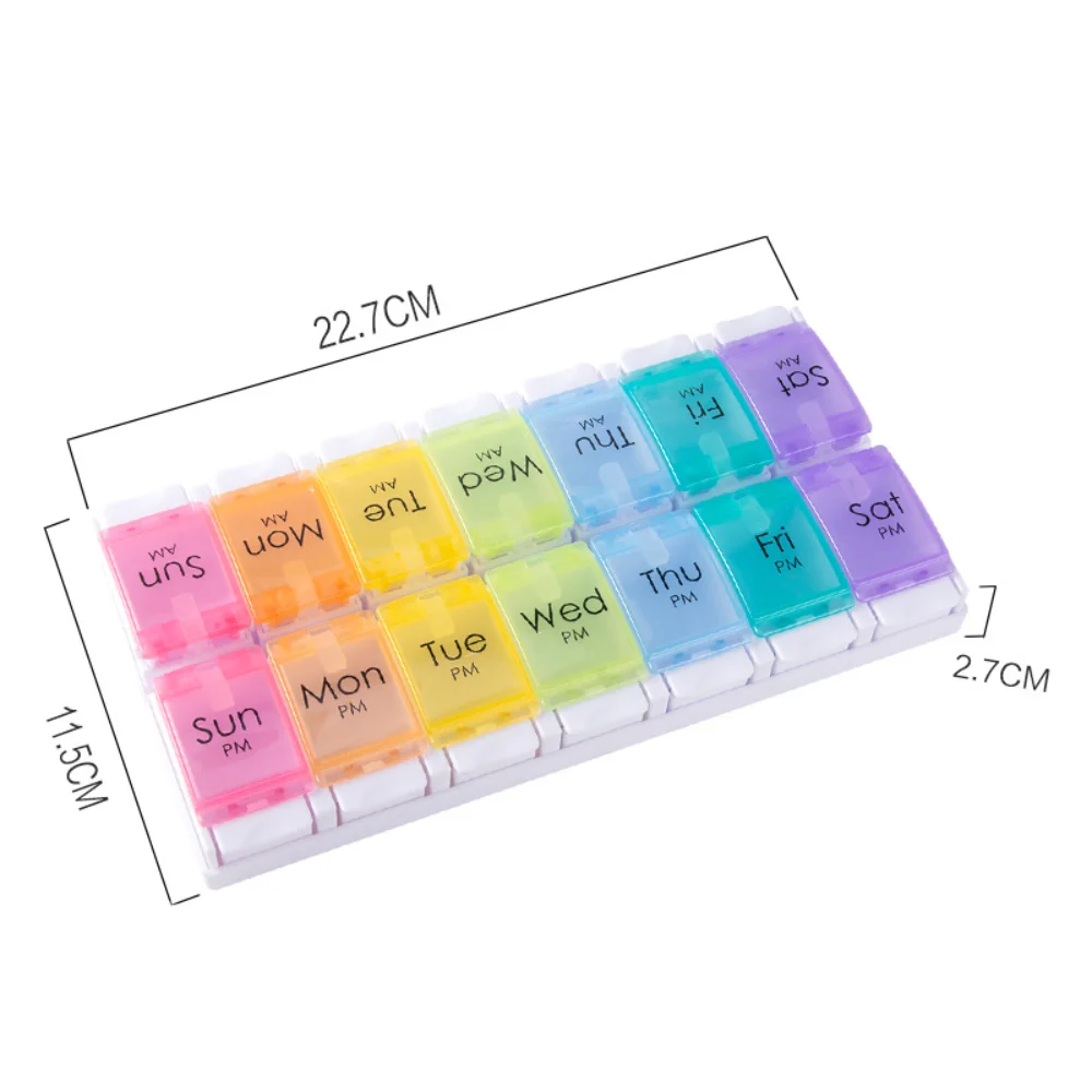 Spacious Bi-Daily Pill Organizer with 14 Compartments for Vitamins and Supplements