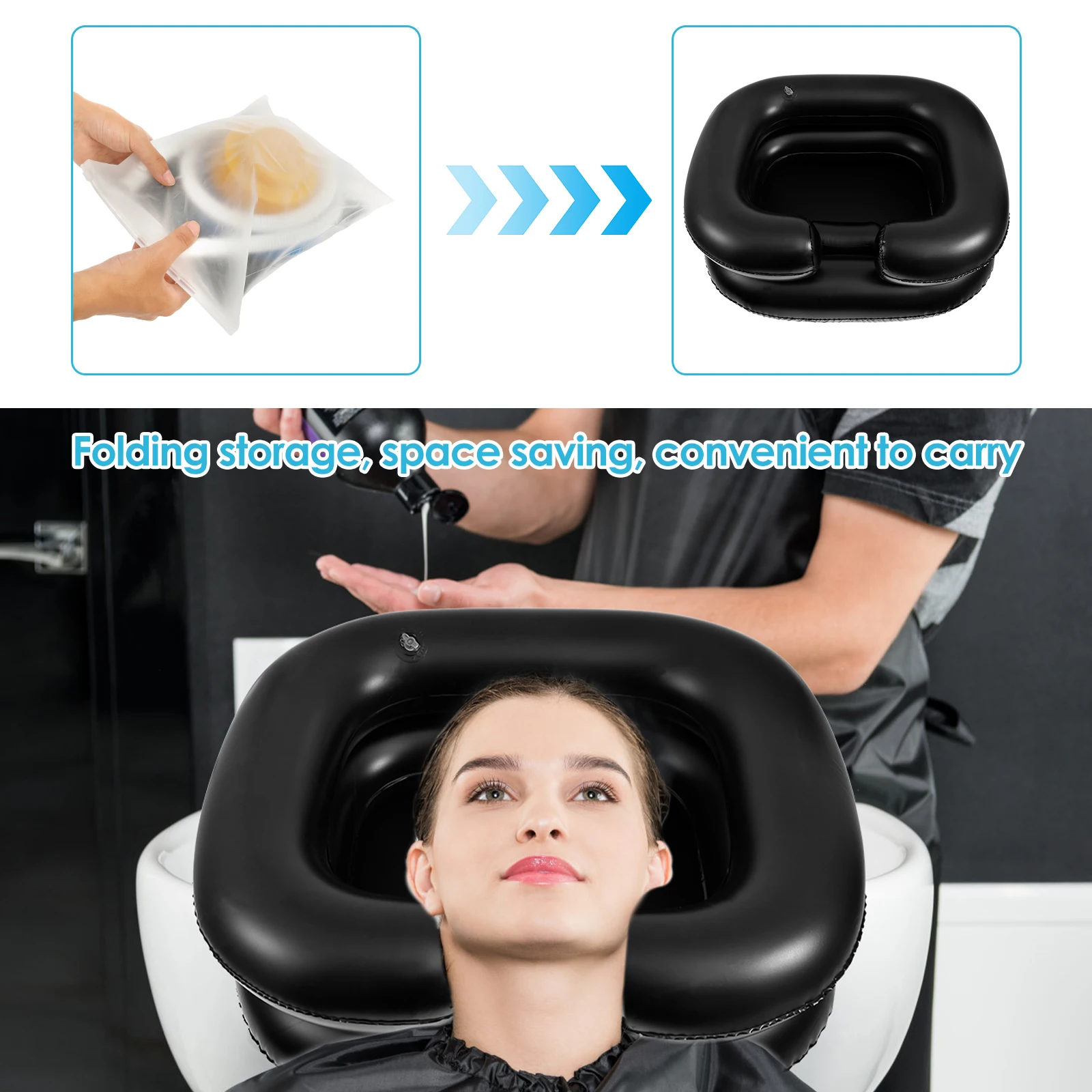 Inflatable Shampoo Basin Foldable Waterproof Hair Washing Basin with with Head and Neck Support Comfortable Hair Shampoo Bowl