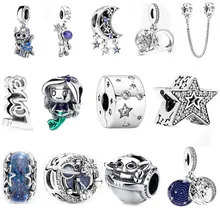 

100% Silver Color new star galaxy astronaut magnifies the star glass Pendant fit Original Pandora Beads Bracelet silver jewelry