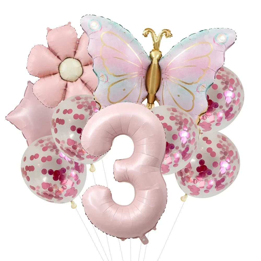 Pink Butterfly Foil Balloons for 5th Birthday and Themed Celebrations