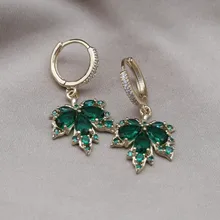  Korean New Design Fashion Jewelry 14K Gold plated Zircon Orange Maple Leaf Simple Earring Elegant Women's Daily Work Accessories 