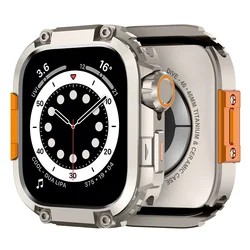 Premium Alloy Bumper Protector Frame for Smartwatch - Metal + PC Protective Cover Accessory (Titanium orange)