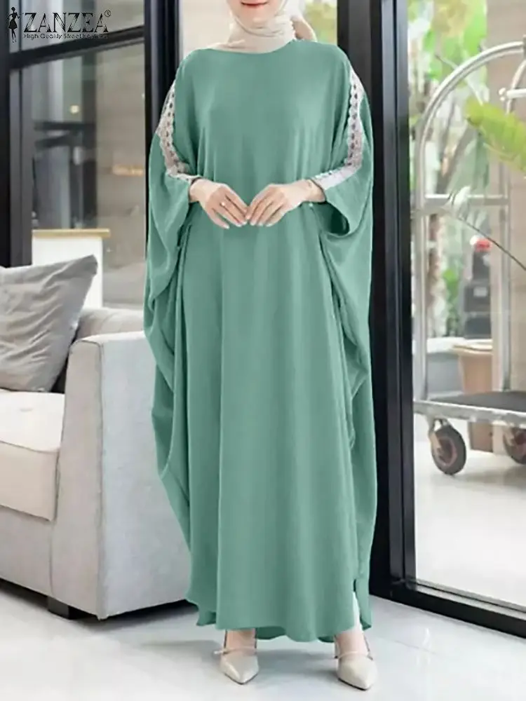 

Autumn Muslim Abaya Maxi Dress ZANZEA Women Vintage Lace Crochet Sundress Fashion Patchwork Loose Party Vestido Islamic Clothing