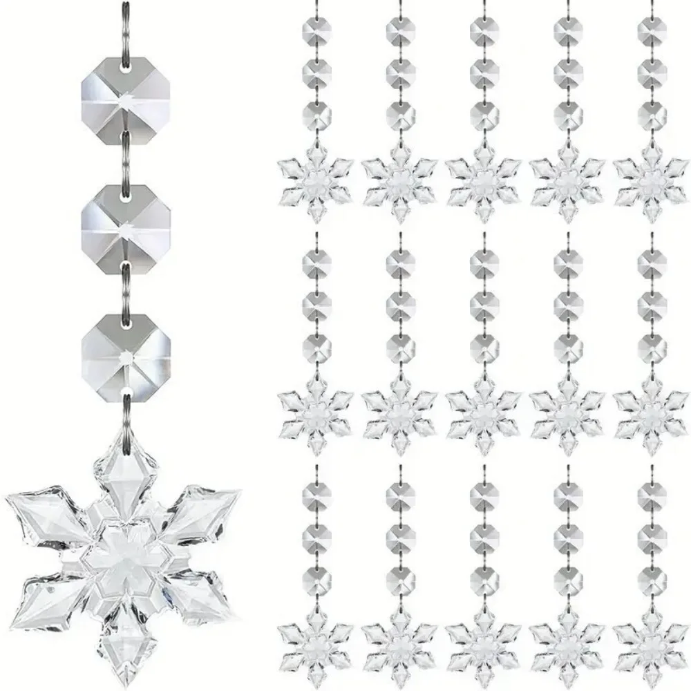Simulate Ice Cone Acrylic Snowflake Pendant Crystal Diamond Transparent Crystal Hanging String 5pcs Festive Atmosphere