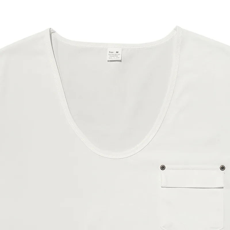 2026 Neues Taschen-T-Shirt Europäischer und Amerikanischer Herren-Stil V-Ausschnitt Einfarbig Lässiges Kurzarm-T-Shirt – Detail 8