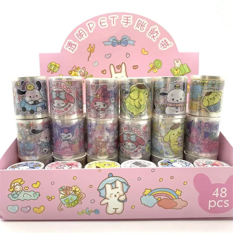 

48pcs Sanrio PET adhesive tape Hello Kitty Kuromi Scrapbooking Sticker Decorative Adhesive Tape Diy tape sticker School Supplies