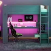 Wood Full Size Gaming Loft Bed Desk, Multi-storage Shelves,LED and Charging Station,Dark Gray Kids Bed Boys Bed Children's Beds 5