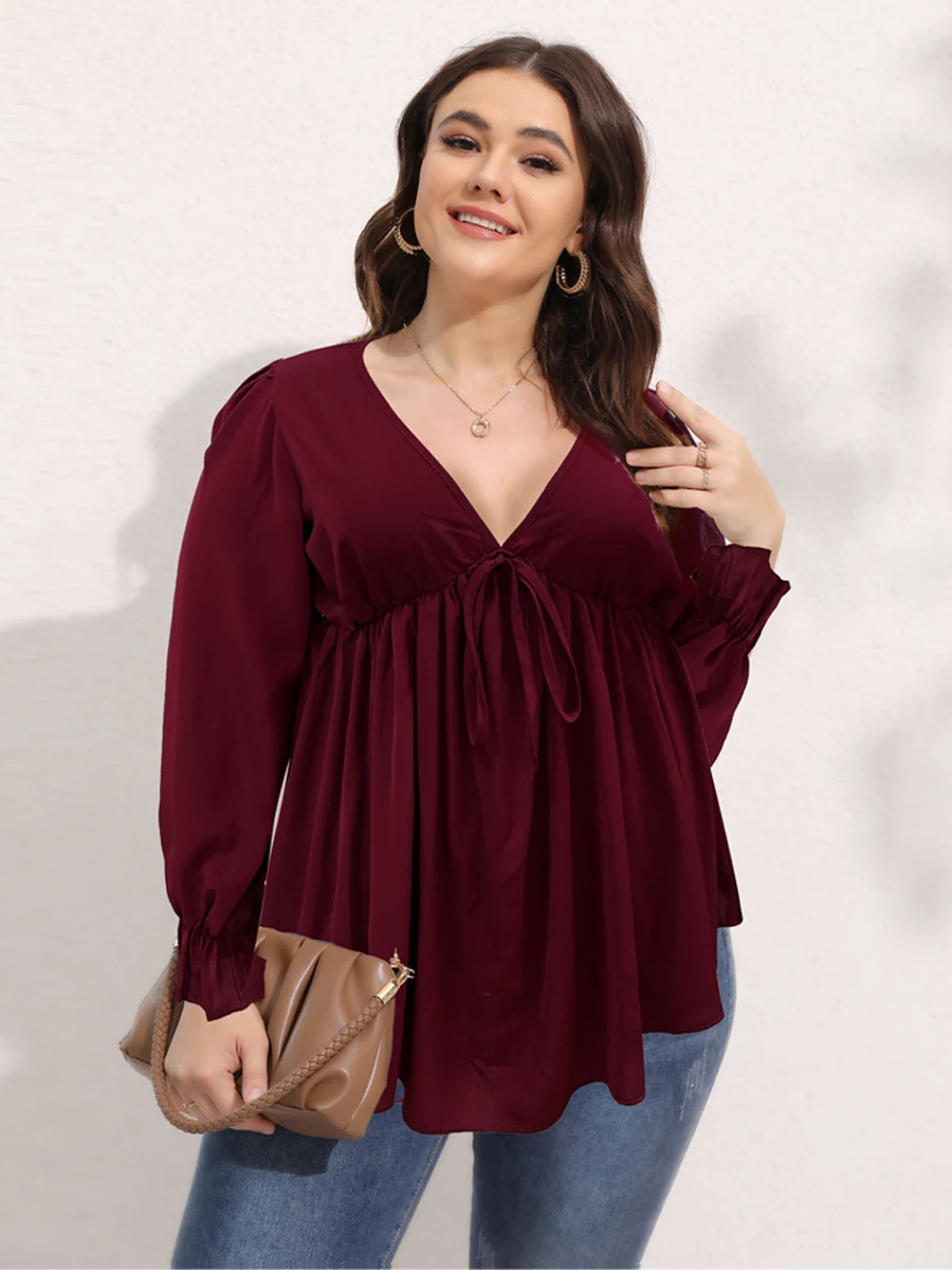 

Женская блузка с длинным рукавом, V-образным вырезом