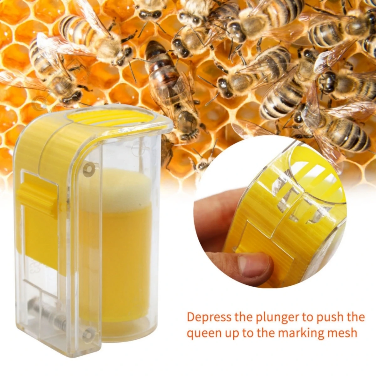 1Pcs Bee Queen Marking Catcher Plastic One Handed Marker Bottle Plunger Plush Beekeeper Tool Garden Beekeeper Queen Bee Catcher