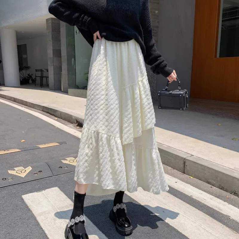

Longskirts for Women 2023 Autumn Flounced Edge Patchwork Skirts Womens Skirt Female Casual Almighty Korean Fashion Dropship