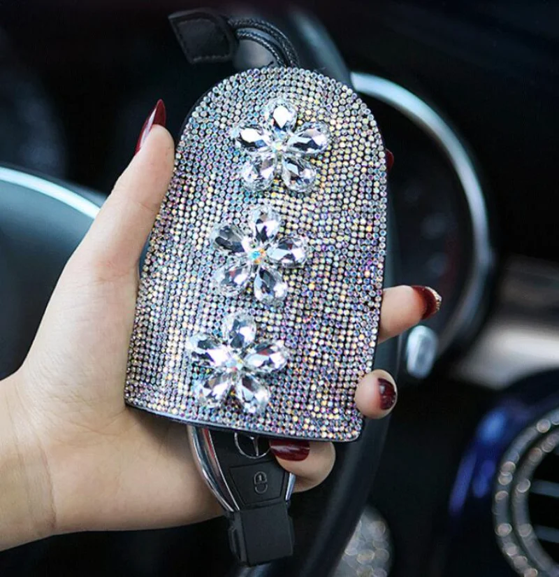 

Pull Type Key Bag PU Leather Key Wallets Housekeepers women Crystal Diamond Car Key Holder Case New 2023 Keychain Pouch
