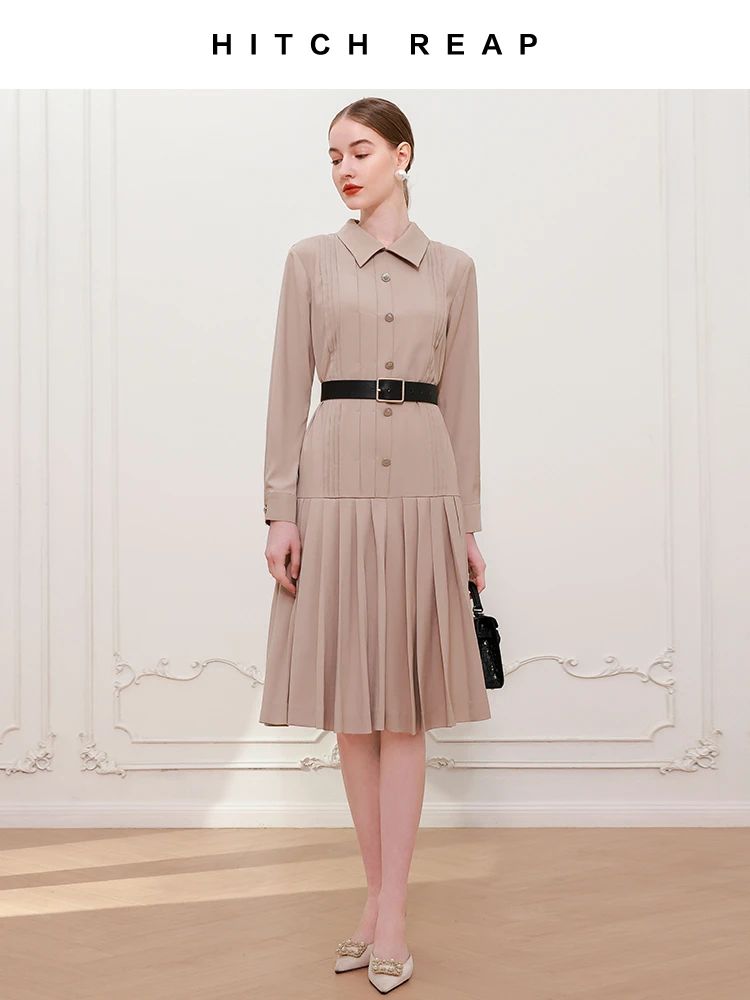 

High end Fashion Umbrella Skirt New Spring Shirt Style Slimming Slim Fit Elegance Hundred pleated Dress