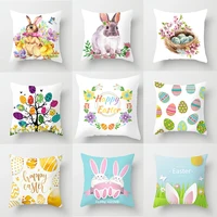 45x45cm Happy Easter Cushion Cover Spring  Home Decorative Flower Garland Rabbit  Egg Print Pillow Case 1