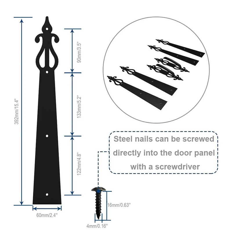 Set di cerniere per maniglia del Garage Kit di accessori per porte scorrevoli per porte da fienile decorativo montato a vite 2 maniglie 4 cerniere