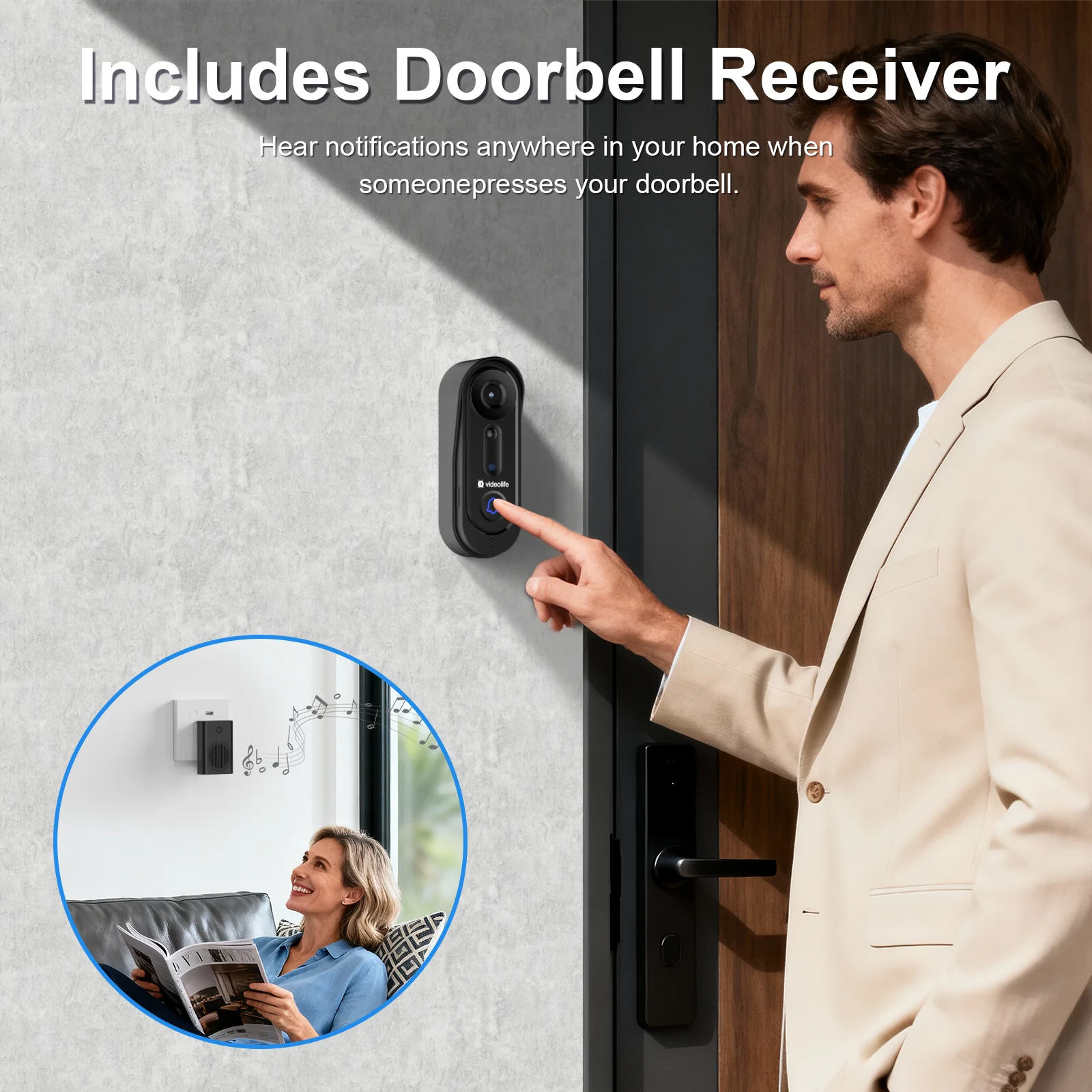 Videolife 1080P Wireless Smart Doorbell Camera Home WiFi Video Intercom PIR Motion Sensor Night Vision Smart Home SecurityBundle 4