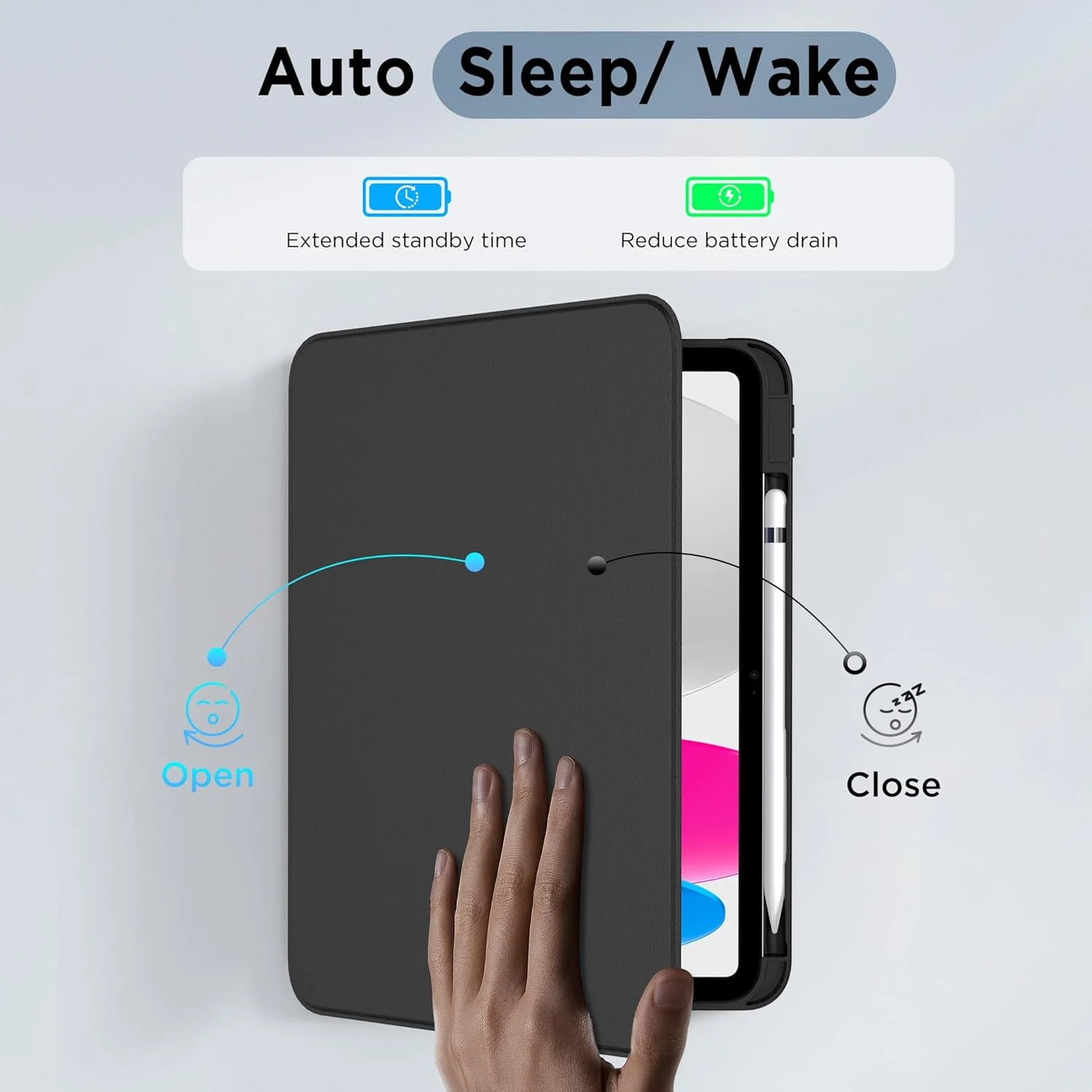 Premium 360° Rotating Clear Acrylic Tablet Case with Pencil Holder & Auto Sleep/Wake Shock-Resistant Feature