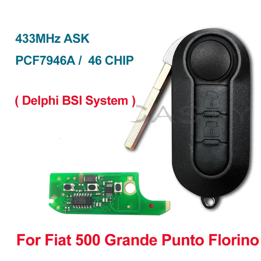 

YOCASTY 2 Buttons 315 433 MHz PCF7946 ID46 Flip Car Key Fob Auto key For Fiat 500 Grande Punto Florino With Delphi BSI System