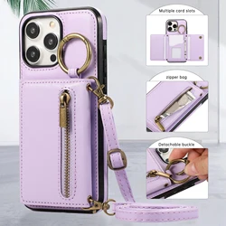 Leather Crossbody Zipper Wallet Phone Case with Card Holder - iPhone 12 Mini (Purple)