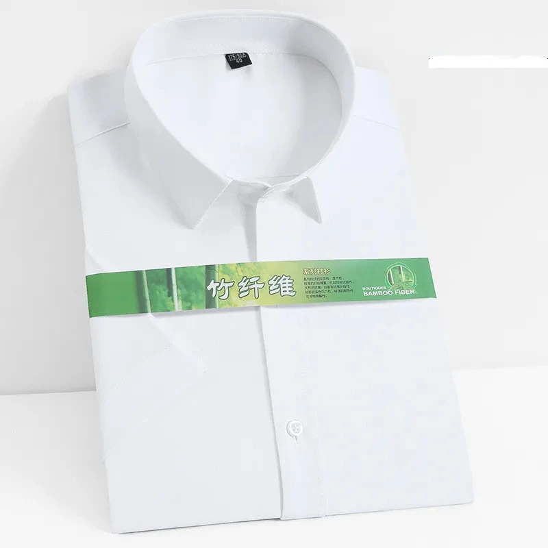 High Quality Men's Bamboo Fiber Short Sleeved Shirt Comfortable Breathable Lightweight Cool Business Formal Social Top 7XL-8XL 2