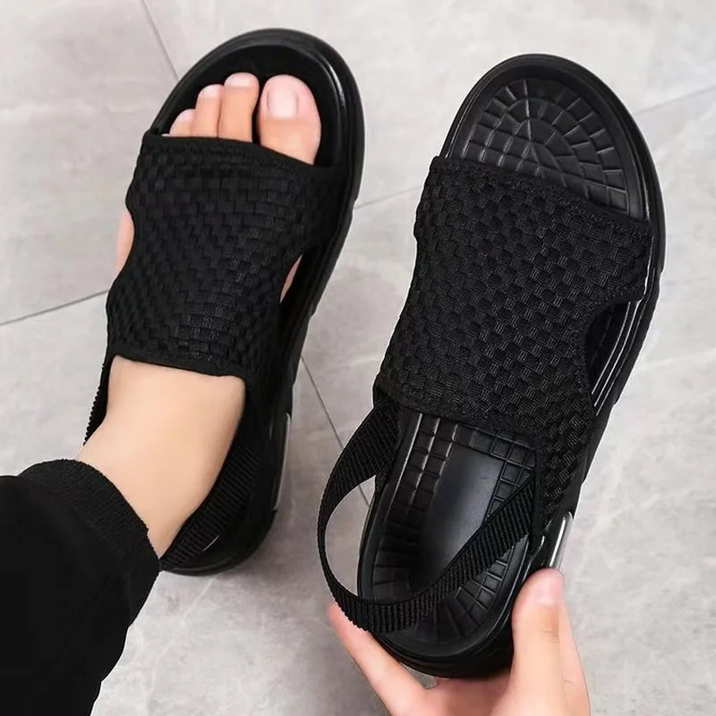 Men Sandals Weave Summer Beach Sandals Men Casual Leather Sandal Open Shoes for Men New Fashion Sports Air Cushion Shoe sapato