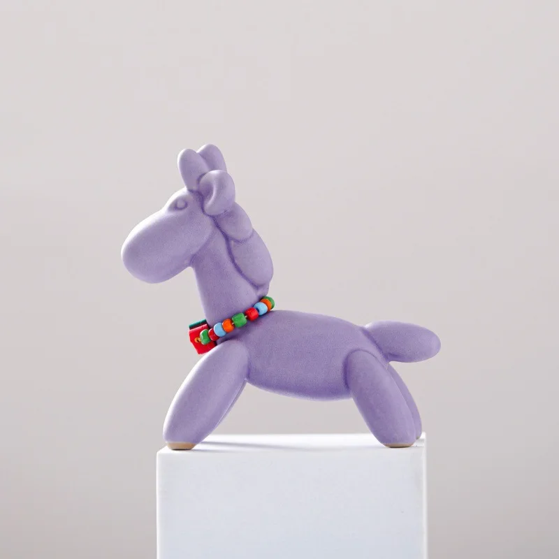 New Ceramic Balloon Horse Statue Cute Pet Tea Companion Ins Style High Aesthetic Lovely Childrens Day Gift Home Desk Ornament