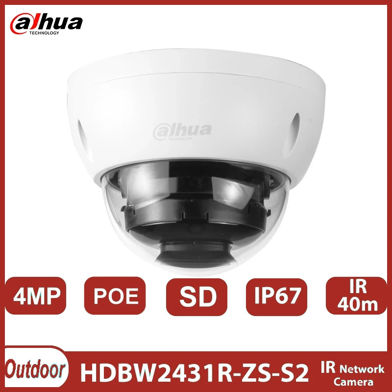 

Dahua Dome Camera IPC-HDBW2431R-ZS-S2 4MP Outdoor Starlight Monitor Supports SD Card IR 40m PoE Camera IP67 IK10 Surveillance