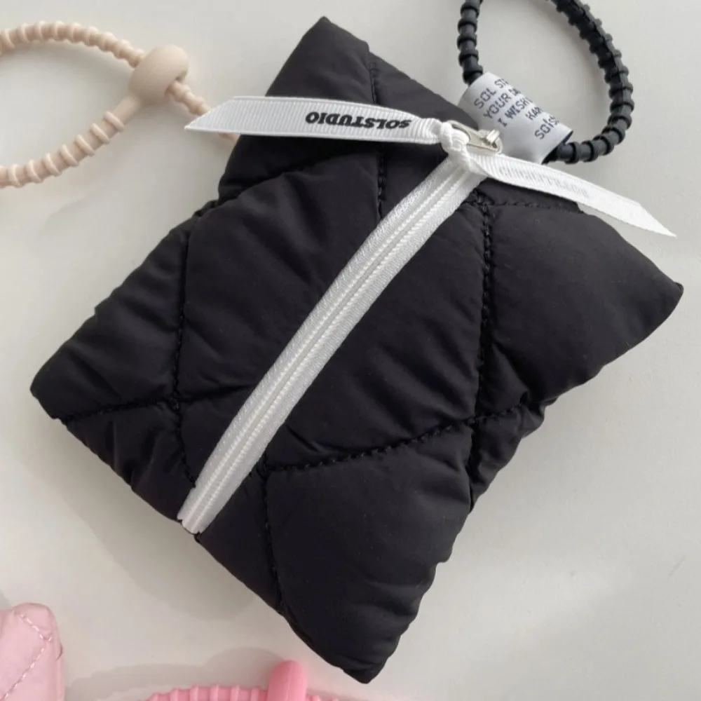 Mini-Kosmetiktasche aus gesteppter Baumwolle, weich, einfarbig, für Reisen, Geldbörse, Reißverschluss, tragbar, kleine Aufbewahrungstasche – Detail 2