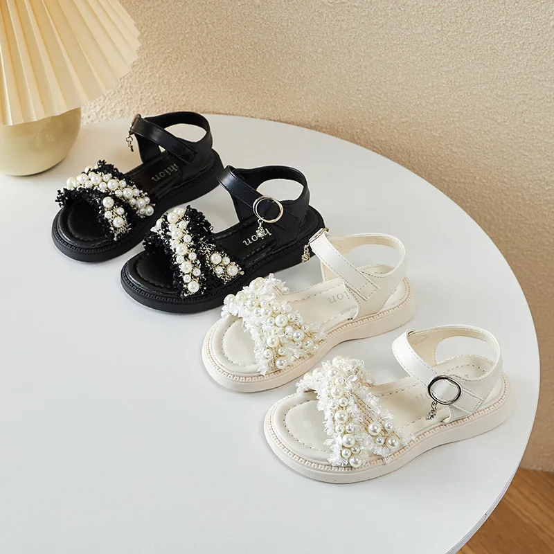 여자 샌들, 새로운 여름 공주 화이트 샌들, 진주 플랫폼, 비치 신발, 미끄럼 방지 플랫, 여자 캐주얼 샌들, G945, 2023