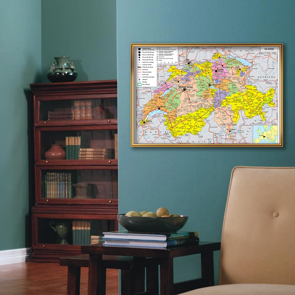 59*42cm The Switzerland Transportation Map In French Wall Art Poster Canvas Painting Travel School Supplies Home Decoration