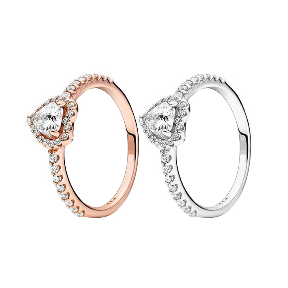 Hot Pandora 925 Argento Brillante Vintage Splendida Gemma Diamante A Forma Di Cuore Anello Elegante Gioielli Di Lusso Per Le Donne