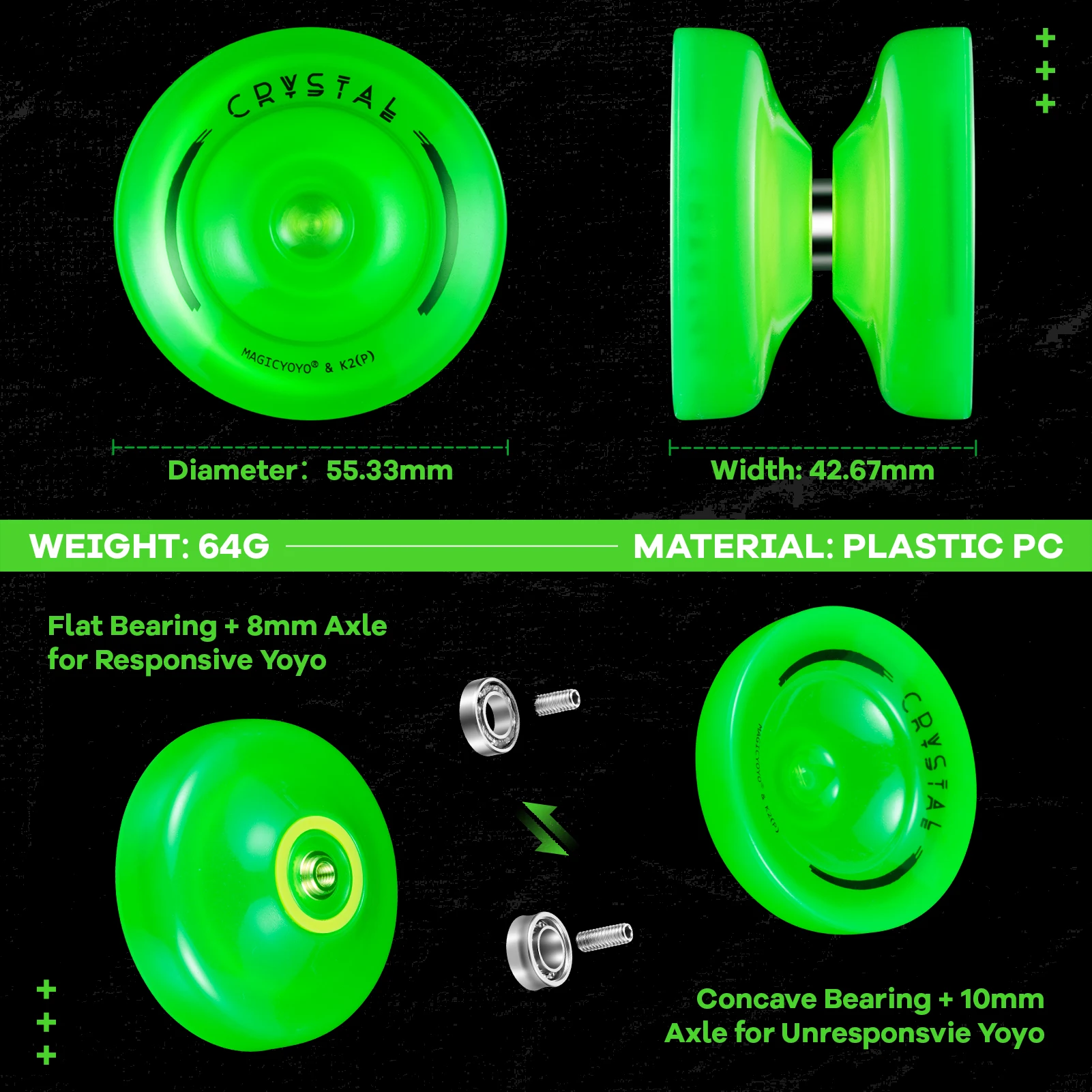 Yoyo Ball MAGICYOYO K2 Green Glow in The Dark Dual Functiions Kids Beginners and Advanced Players