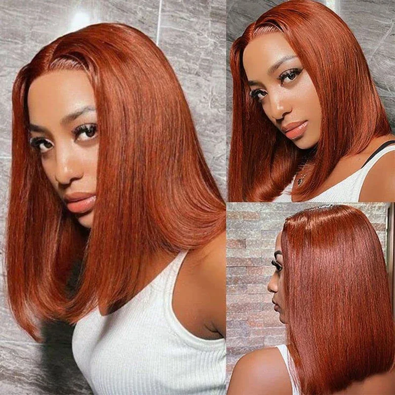 Bob 10 16 Inch reddish brown 13x4 Lace Front Human Hair straight 13x6 Lace Frontal Wig Brazilian 180 200 density For Women