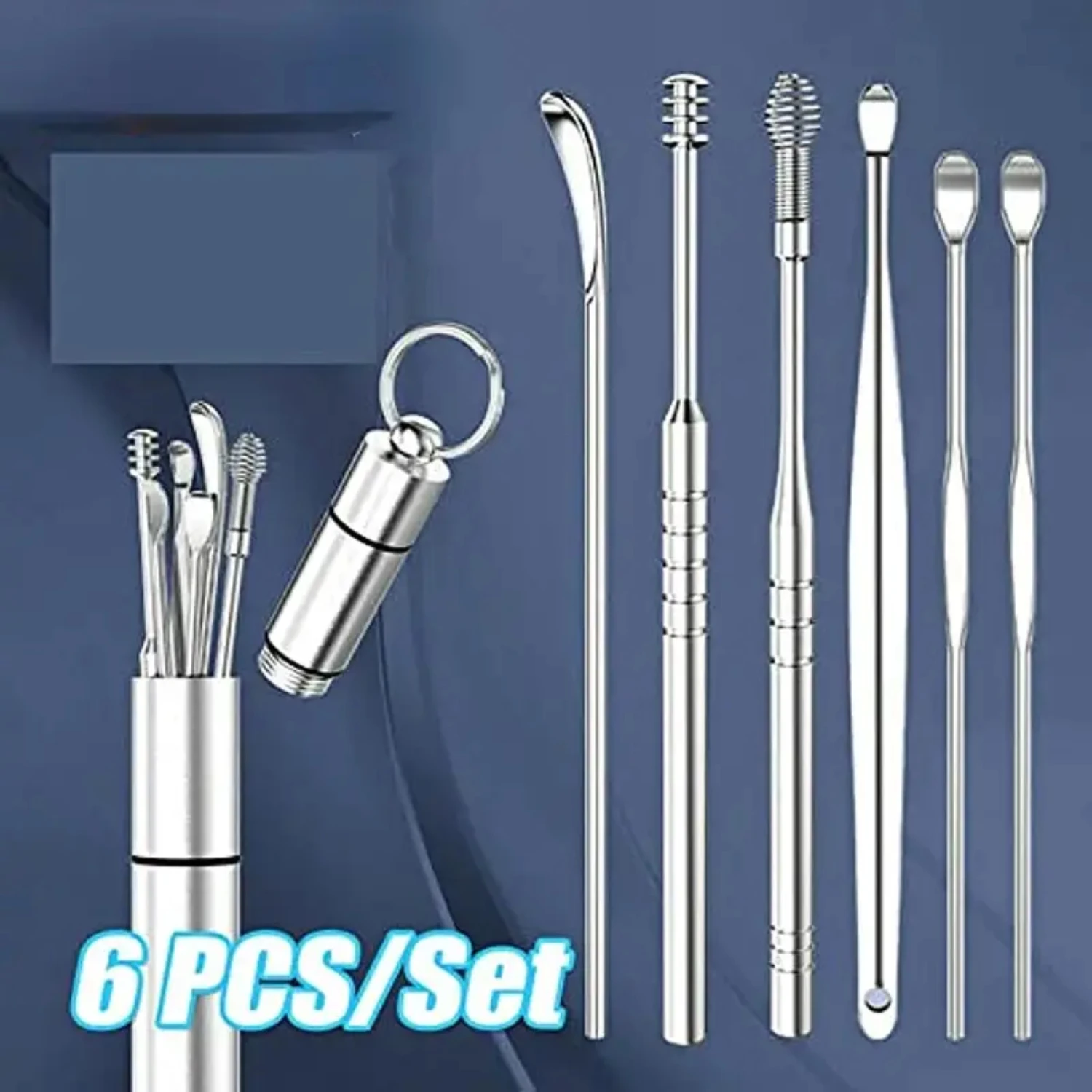 Complete Reusable Spiral Curette Kit Spoon Ear Pick Cleaning Set Efficient Ear Wax Remover Cleaner 6-in-1 Wax Removal 6pcs