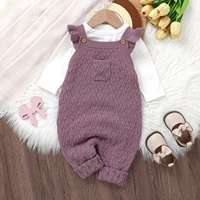 MISOWMNJOY Princess Knit Baby Girls Sweater Rompers Spring Fall Buttons Ruffle Sleeveless Toddler Knitwear Kid Jumpsuit Overalls 3