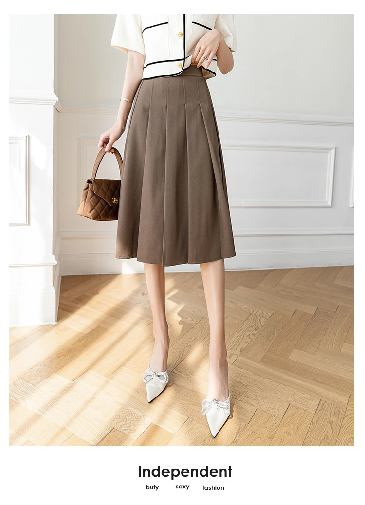 plaid skirt Ladies Elegant A-line Long Skirts New Arrival 2022 Spring Korean Style All-match High Waist Women Casual Pleated Skirt W968 leather skirt