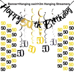 Elegant Black and Gold Paper Streamer Birthday and Anniversary Banner (Yellow)