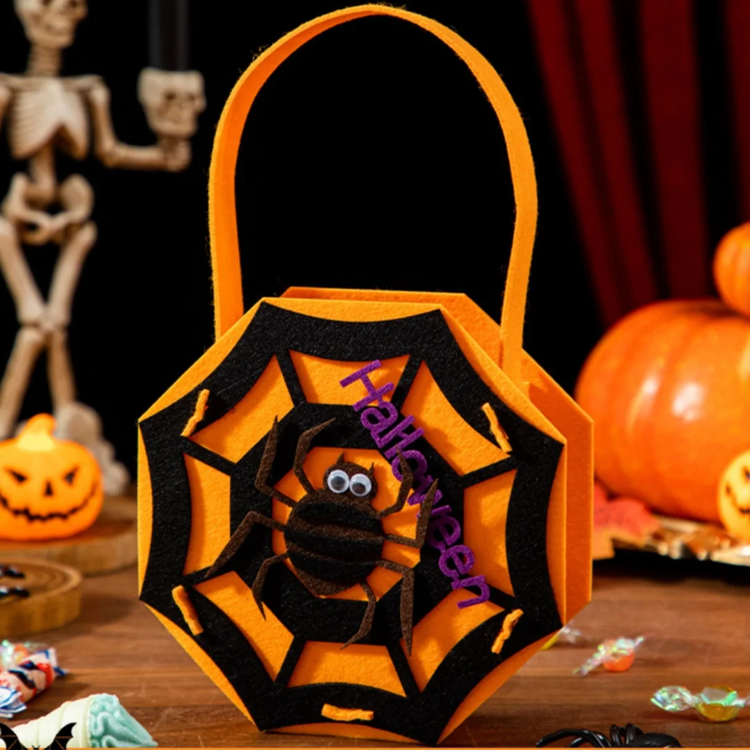 Halloween Pumpkin Ghost Candy Bag Skeleton Bat Spider Decorative Felt Handbag Trick Or Treat Tote Bags Kids Party Gift Bag