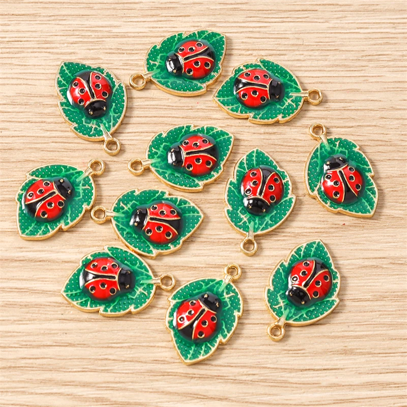 10 Stück süße Insekt Marienkäfer Charms Emaille Baum Blatt Charms Anhänger für DIY Halskette Ohrringe Armband Schmuckherstellung Zubehör
