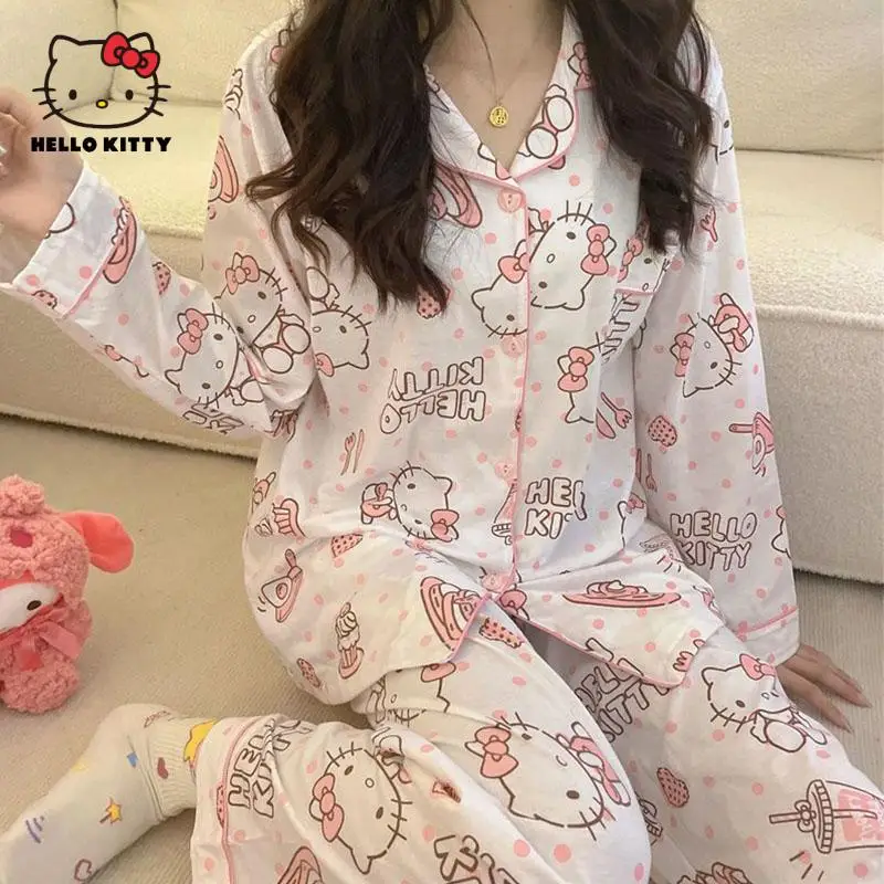 Kawaii Hello kitty pajamas Y2K anime Sanrio spring and autumn cute and