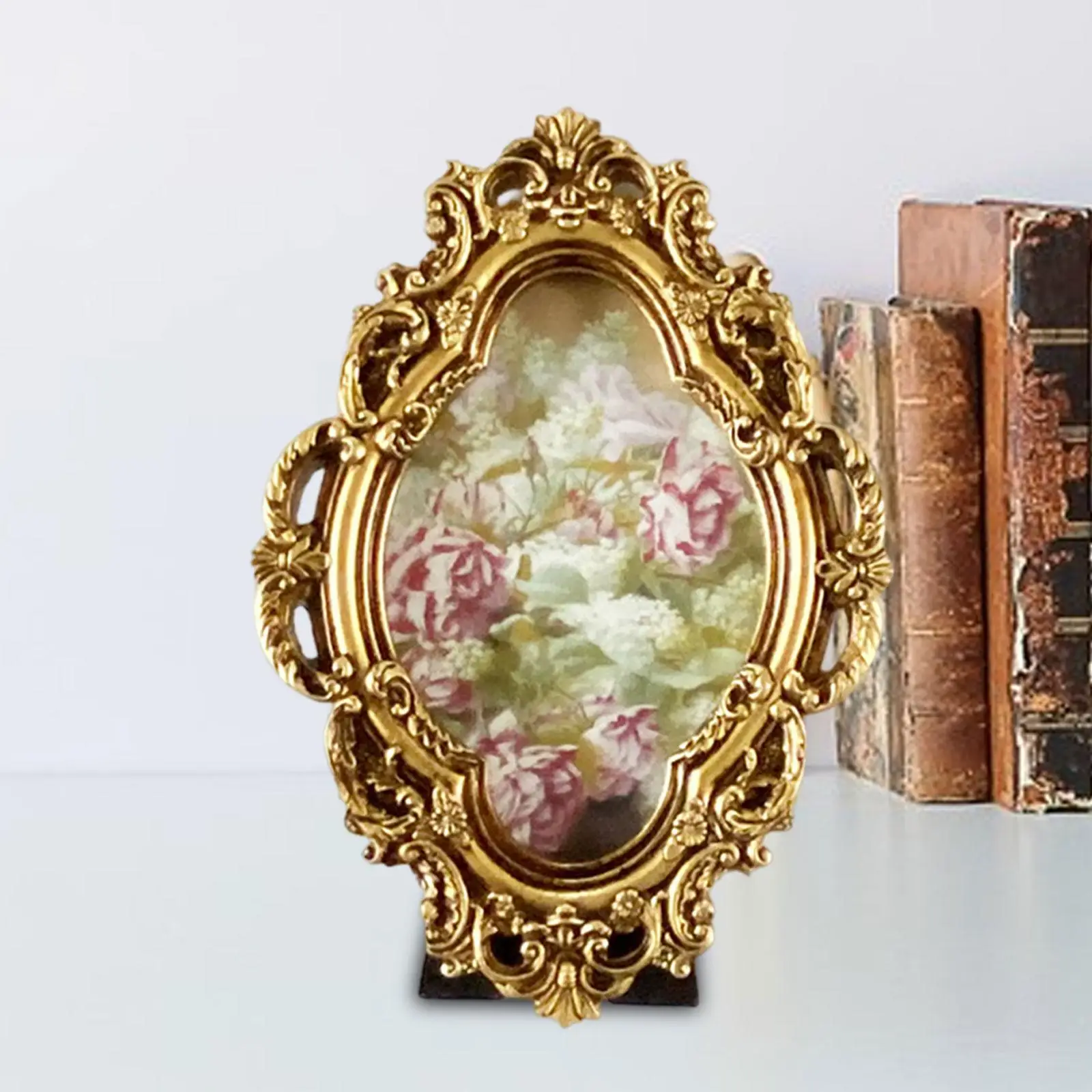 Resin Photo Frame Antique Style Tabletop Wall Hanging Elegant Embossed Picture Frame for Living Room Home Decoration