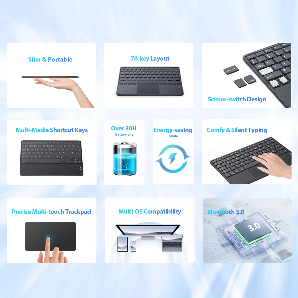 Oscal S1 Wireless Bluetooth Keyboard English French Arabic Available Keyboard for Tablet PC for Android IOS Windows