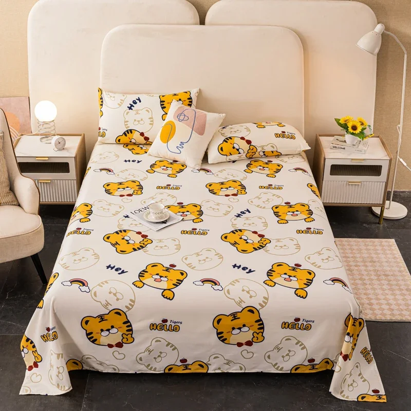 Cute Tiger Bed Sheet Set Cartoon Animal Flat Sheet & Pillow Sham Luxury Bed Cover Soft Comfortable Top Sheets Decorative Bedding 1