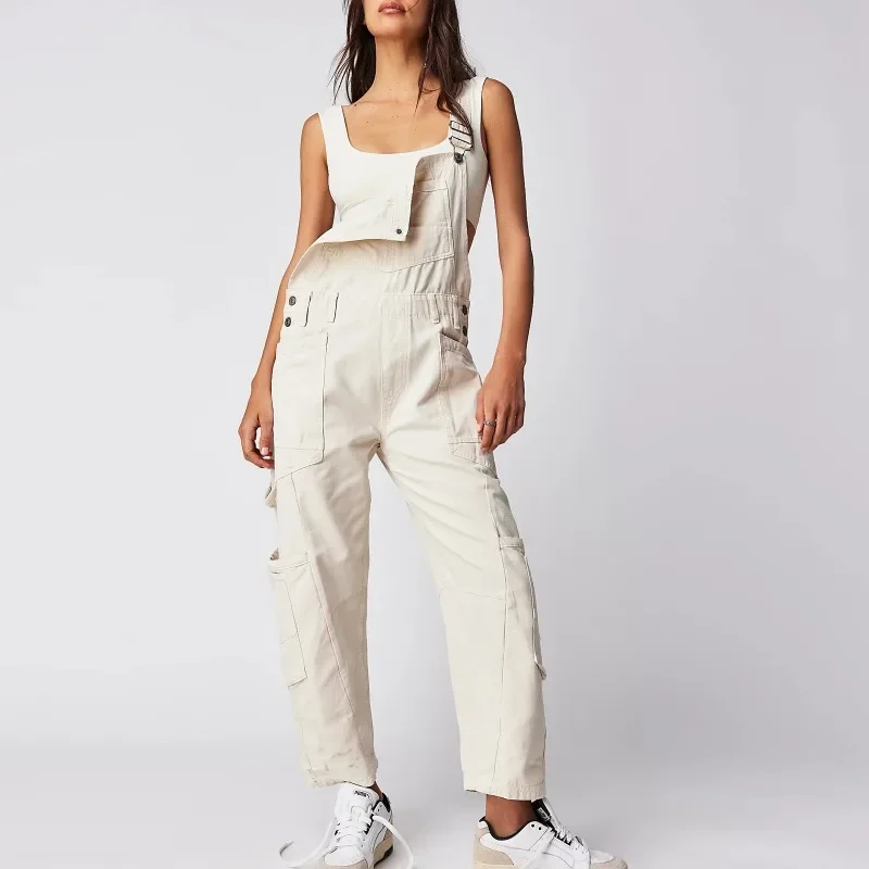 All Season New Women's Denim Jumpsuit with Adjustable Spaghetti Straps for Casual Loose Sleeveless Fashion Wide Leg Straps YDL21